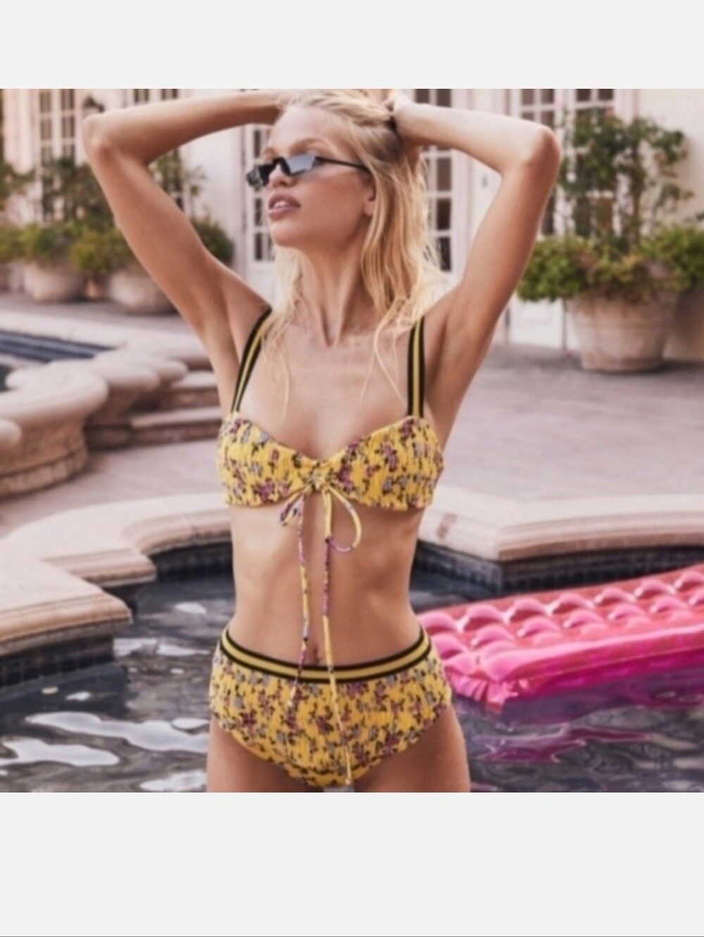 For Love & Lemons Yellow Floral Bikini with Black Trim